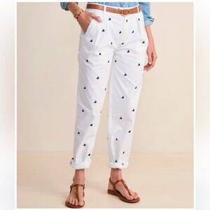 New Rachel Zoe Women’s White Relaxed Chino Pants with Black Boat Pattern - Sz 4